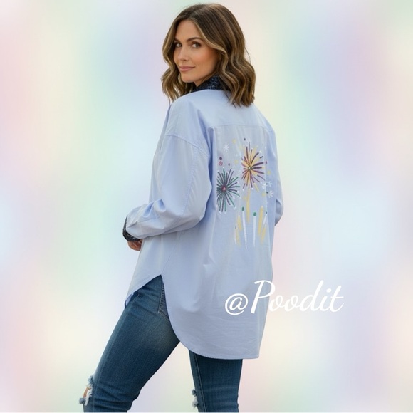 FANTASTIC FAWN button front cotton sequin accent blouse S M L - Picture 11 of 11